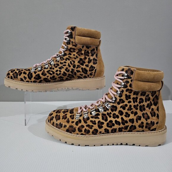 NEW Greats Lorimer Ankle Boot Womens 10 Leopard Print Calf Hair Hiking Utility - Picture 2 of 13